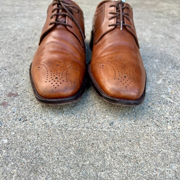 Johnston & Murphy 9.5M Tan Brown Leather Brogue Ellisworth Lace Up Dress Shoes - Picture 4 of 10
